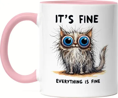 Produktbild von It’s Fine Everything Is Fine Tasse Rosa Lustige Katze Chaos Humor Geschenkidee