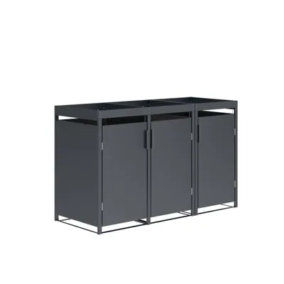 Produktbild von DEGAMO Mülltonnenbox 3er ULM 200x80x124cm mit Pfanzkasten, Stahl anthrazit