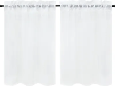 Produktbild von Joyswahl 2er Set Scheibengardine, Voile Bistrogardine mit Tunnelzug Küchengardinen, Uni transparent, Weiß BxH 66x61cm