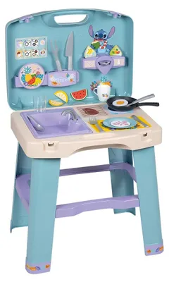 Produktbild von Stitch Spielküchen-Koffer Mobile Mitnehm-Kinderküche zum Aufklappen mit 20 Zubehörteilen Rollenspiel-Kochset für Kinder ab 3 Jahren