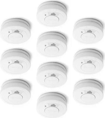 Image de Wiltec 10x kit détecteur de fumée avec pile fixe 3 V, 10 ans sans entretien, détecteur d'incendie avec fonction HUSH, détecteur d'incendie fiable 85 dB, protection efficace contre l'incendie