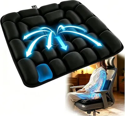 Produktbild von PolkaHome® 3D Aufblasbares Sitzkissen – Ergonomisches Anti-Dekubitus-Kissen für Büro, Auto, Rollstuhl – Schwarz (45 x 40 cm)