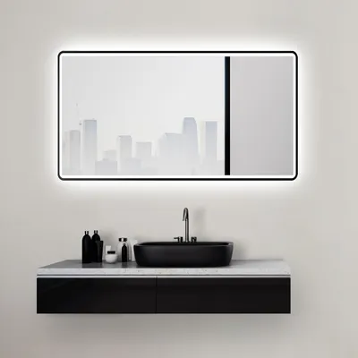 Produktbild von LED Badspiegel 120×70 cm, schwarz, Alurahmen, Licht neutralweiß, IP24