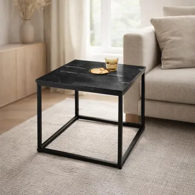 Produktbild von Beistelltisch >Samy< (B/H/T: 60x46x60 cm) in schwarzer Marmor, schwarz