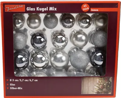 Produktbild von TrendLine Weihnachtskugeln aus Glas Ø 5/ 5,7/ 6,7 cm silber 42 Stück