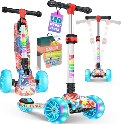 Productafbeelding van KIDIZ® X-Pro2 Kinderloopfiets – Driewielerloopfiets – Opvouwbare loopfiets met LED-verlichte wielen, verstelbaar stuur, Polyurethanwielen, stabiele loopfiets voor jongens en meisjes van 3–12 jaar, tot 50 kg