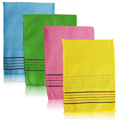 Produktbild von Peelinghandschuhe 4 Stück Koreanisches Peelingtuch Doppelseitig Viskose 20x14cm 4 Farben
