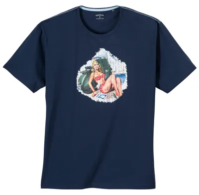 Produktbild von Ragman T-Shirt navy Frontprint Pin-Up Übergröße