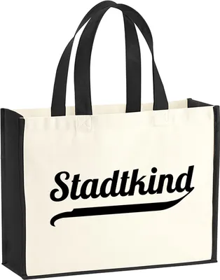 Produktbild von Huuraa Jutetasche Stadtkind Schriftzug 21 Liter Black Jute und Baumwolle Einkaufstasche Geschenkidee