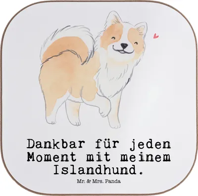 Produktbild von Mr. & Mrs. Panda Tassenuntersetzer Islandhund Moment - Weiß - Geschenk, Untersetzer Glas, Coaster, Tischuntersetzer, Design, für Gläser, Isländischer Schäferhund