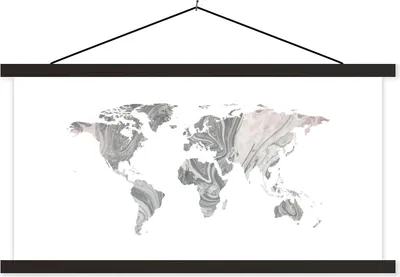 Produktbild von MuchoWow® Textilposter Weltkarte - Abstrakt - Design 150x75 cm mit schwarzem Rahmen - Posterleiste