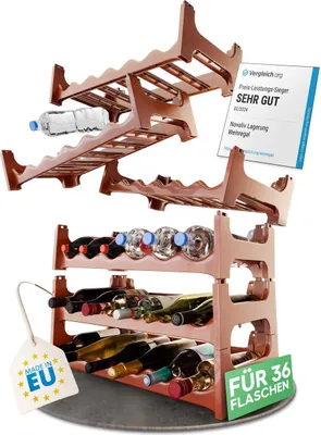 Produktbild von Novaliv Flaschenregal für 36 Flaschen | Weinregal braun | Regal aus stabilem Kunststoff, stapelbar (Braun, 6)
