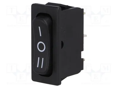 Obrázok produktu pre 1x IP40, pozícia: 3, chýba. 1838.1509, Wippschalter 6A/250VAC, ON-OFF-ON, čierna farba