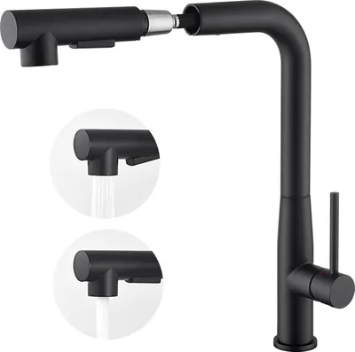 Produktbild von Auralum Hochdruck Ausziehbare Küchenarmatur 360° schwenkbare Mischbatterie  aus Edelstahl Küchenwasserhahn Einhebelmischer Spültischwasserhahn, Schwarz