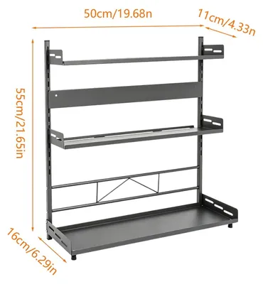 Image de Étagère à épices - Rangement de cuisine à 3 niveaux - Hauteur réglable - Résistant à la rouille - Acier - Polyvalent - Noir