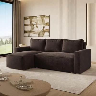 Produktbild von Masseno Ecksofa POTARO LM mit Schlaffunktion L-Form, Sofa mit Bettkasten, Wohnzimmersofa, Couch, Soffa, Bettsofa, Couchgarnitur- Braun, LUMO 40
