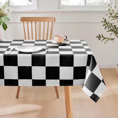 Immagine prodotto di Tovaglia rettangolare, motivo a scacchi, idrorepellente, lavabile, 100x140 cm, bianco e nero