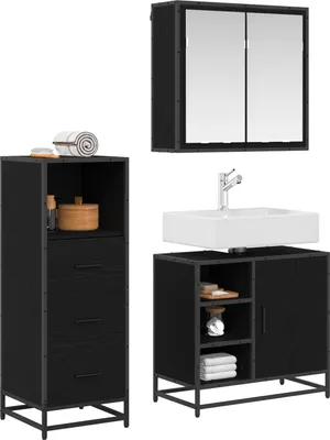Immagine prodotto di vidaXL Set di mobili da bagno, 3 pezzi, nero, effetto legno di quercia, 65 x 33 x 60 cm