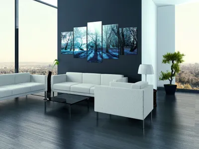 Produktbild von Akustikbild Natur Bäume 200x100 cm Bilder Akustikschaum Hochleistungsschallabsorber Schallschutz Leinwand 5 tlg Wandbild Raumakustik Schalldämmung c-B-0030-b-o