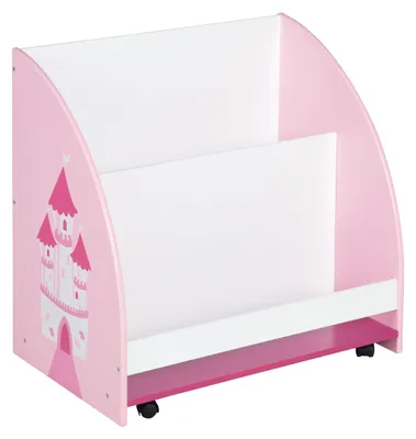 Produktbild von roba Kinder Regal 'Krone', Spielzeug- & Bücher-Regal fürs Kinderzimmer, Spielregal fahrbar & drehbar mit Rollen, rosa / weiß