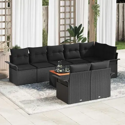 Image de Maison Exclusive - Ensemble de canapé de jardin avec coussin 9 pcs Noir polyrotin