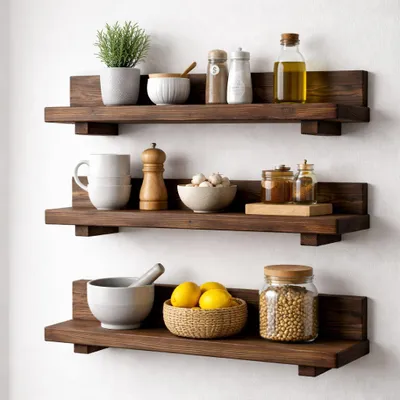 Obrázok produktu pre Skye Decor, elegantná nástenná polička z 100% masívneho dreva, 60 cm, hnedá