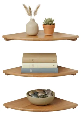 Produktbild von Relaxdays Eckregal, HxBxT: 3 x 18 x 18 cm, Walnussholz, Wohnzimmer, Deko, Traglast: 5 kg, Bücherregal hängend, natur