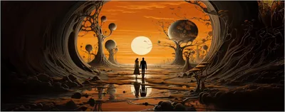 Produktbild von Wallario Poster - Sonnenuntergang in einer fremden Welt, Kunstdruck Größe: 50 x 125 cm