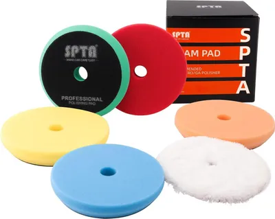 Immagine prodotto di Spugna per lucidatura, set da 5 pezzi, 125 mm, con sistema di fissaggio a velcro, per lucidatura, spugne per lucidatura, accessori per lucidatura, cera