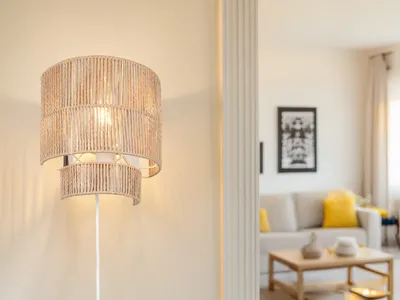 Produktbild von LED Wandleuchte Lampenschirm aus Papier mit Kabel Stecker für Steckdose, H: 24cm
