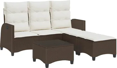 Immagine prodotto di vidaXL Set di divani da giardino a 3 pezzi con cuscini a L in polirattan marrone