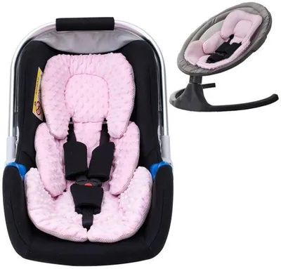 Imagen del producto de Silla de coche reversible para prematuros hasta niños pequeños, con acolchado adicional, apta para cochecitos, columpios para bebés y sillas de paseo, color rosa, con lunares, ideal para recién nacidos