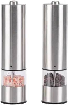 Image de Set de moulins à poivre électriques, 2 pièces, automatiques, noirs, avec réglage de la finesse de mouture, pour la cuisine