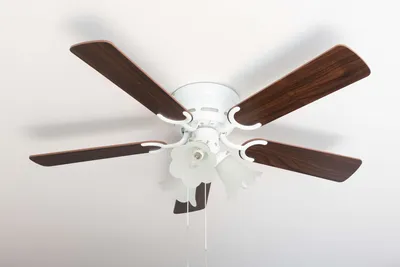Produktbild von Extra flacher Deckenventilator Pepeo Kisa Deluxe Weiß Flügel Rosenholz / Walnuss mit Beleuchtung