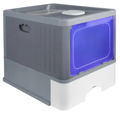 Immagine prodotto di Lettiera per gatti – Lettiera con sterilizzazione UV – Cassetto estraibile – Colore grigio resistente – Dimensioni 48x37x38 cm