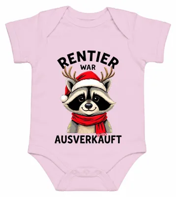 Obrázok produktu pre Tričko s potlačou "Rentier" (sob), vianočná motívy, zábavné, darček, Mikuláš, body pre bábätko, ružová farba, veľkosť 6/12 mesiacov