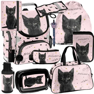 Produktbild von Mega Schulset XXL – KITTY | 9-teiliges Schulranzen-Set Für Jungen & Mädchen Klasse 1–4 katze rosa