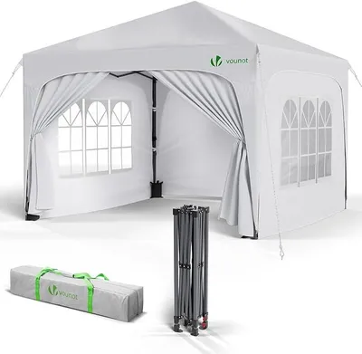 Productafbeelding van Pavillon 3x3 meter met 4 zijpanelen en 4 zandzakken, opklapbaar paviljoen, waterdicht, inklapbare partytent voor de tuin, inclusief tas, wit
