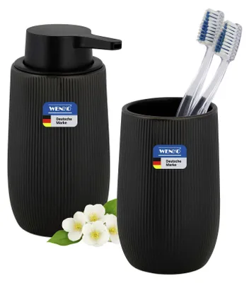 Productafbeelding van WENKO Badaccessoire: 2-delige keramische set met ribbels