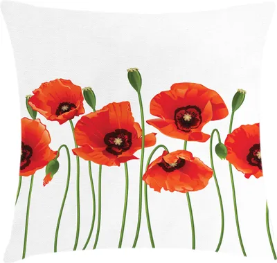Produktbild von ABAKUHAUS Blumen Kissenbezug, Mohnblumen der Frühlingszeit Pastoralen Blumen Botanik Bouquet Feld Natur Theme Art, 40 x 40 cm, Rot und Grün