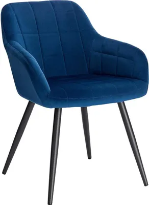 Produktbild von Happyment Teddo Samtstuhl – Blau – Esszimmerstühle mit Armlehnen – Schwarze Metallbeine – 1 Stück – Sitzhöhe 47cm – Deluxe