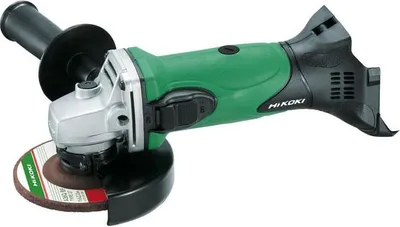 A Hikoki angle grinder is shown against a white background.