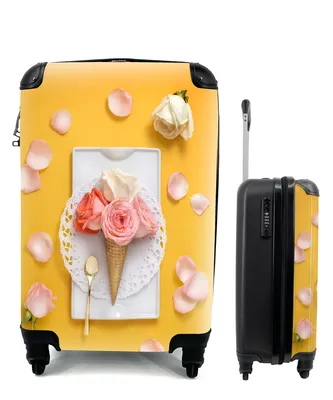 Produktbild von MuchoWow® Koffer Handgepäck Trolley Rollkoffer Kleine Reisekoffer mit 4 Rollen - Blumen Eiscreme - Cabin Size < 55x40x23 cm & 55x40x20 cm - Fotokoffer - Kabinenkoffer - Boardgepäck - Reise-Box - Reisekoffer - Reisegepäck - Koffer mit Bild - Trolley für Kinder