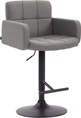 Zdjęcie produktu dla Designerski stołek barowy z tapicerką z tkaniny - obrót 360° - regulacja wysokości - wygodne siedzisko | Kolor: szary | Kolor podstawy: czarny