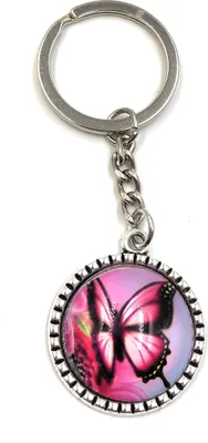 Produktbild von Onwomania Schlüsselanhänger Schmetterling Rot Kreis Metall Anhänger Charm