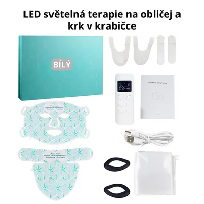 Obrázek produktu pro LED světelná terapie maska na obličej a krk – 8 barev červené a blízké infračervené světlo – Anti-aging, póry, akné a zesvětlení pleti – Bílý