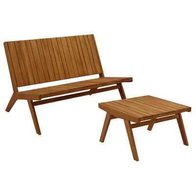 Produktbild von Miliboo - Gartenmöbel Bank 2-Sitzer und Couchtisch aus Massivholz TIDAK