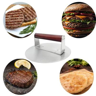 Produktbild von Hamburgerpresse, runde Fleischpresse aus Edelstahl, Werkzeug zur Herstellung von Hamburger-Patties, 3 mm Dicke, für Hamburger, Patties und Grillen