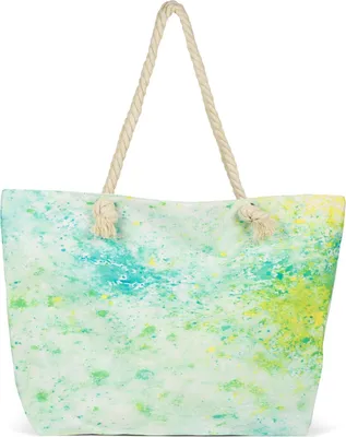 Produktbild von styleBREAKER XXL Strandtasche mit Pouring Flecken Print in Grün Türkis | Damen Shopper mit Reißverschluss und Kordelhenkel | Große Badetasche 56 x 38 x 17 cm