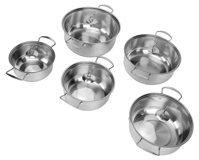 Produktbild von Edelstahl-Kochgeschirr-Set mit Glasdeckeln für 18 bis 26 cm Milchtopf